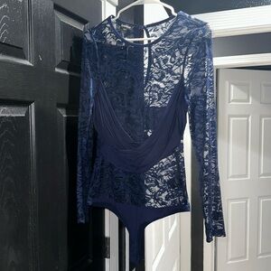 NWT NAVY BLUE BEBE BODYSUIT SIZE L